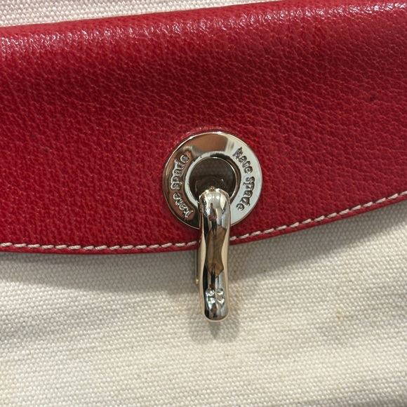 Kate Spade Red Leather & Cream Canvas Kent Stevie Shoulder Bag Satchel Sample - Picture 6 of 16